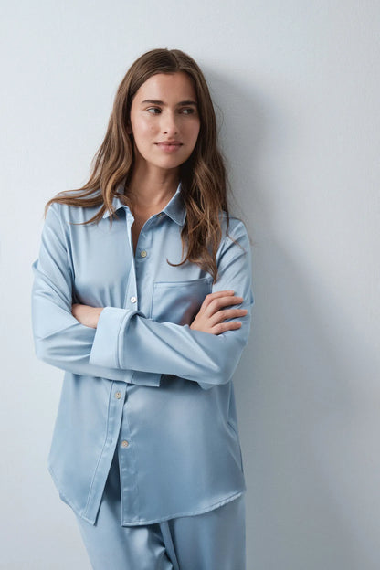 Women Secret Dark Blue Women Blue Satin-Finish Classic Pyjamas SKU: 2544852_11 Image 03