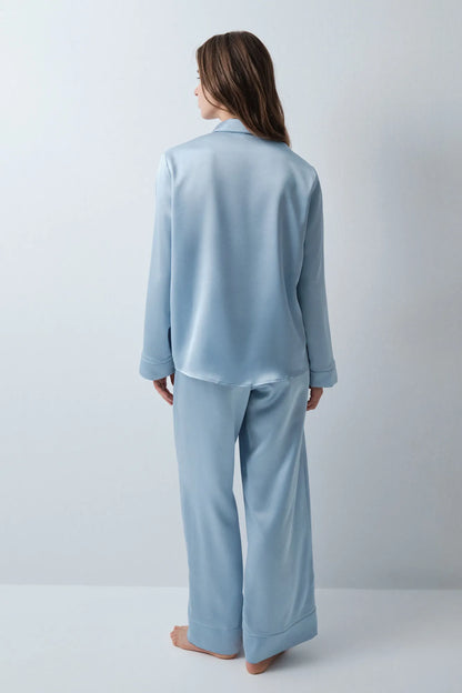 Women Secret Dark Blue Women Blue Satin-Finish Classic Pyjamas SKU: 2544852_11 Image 05