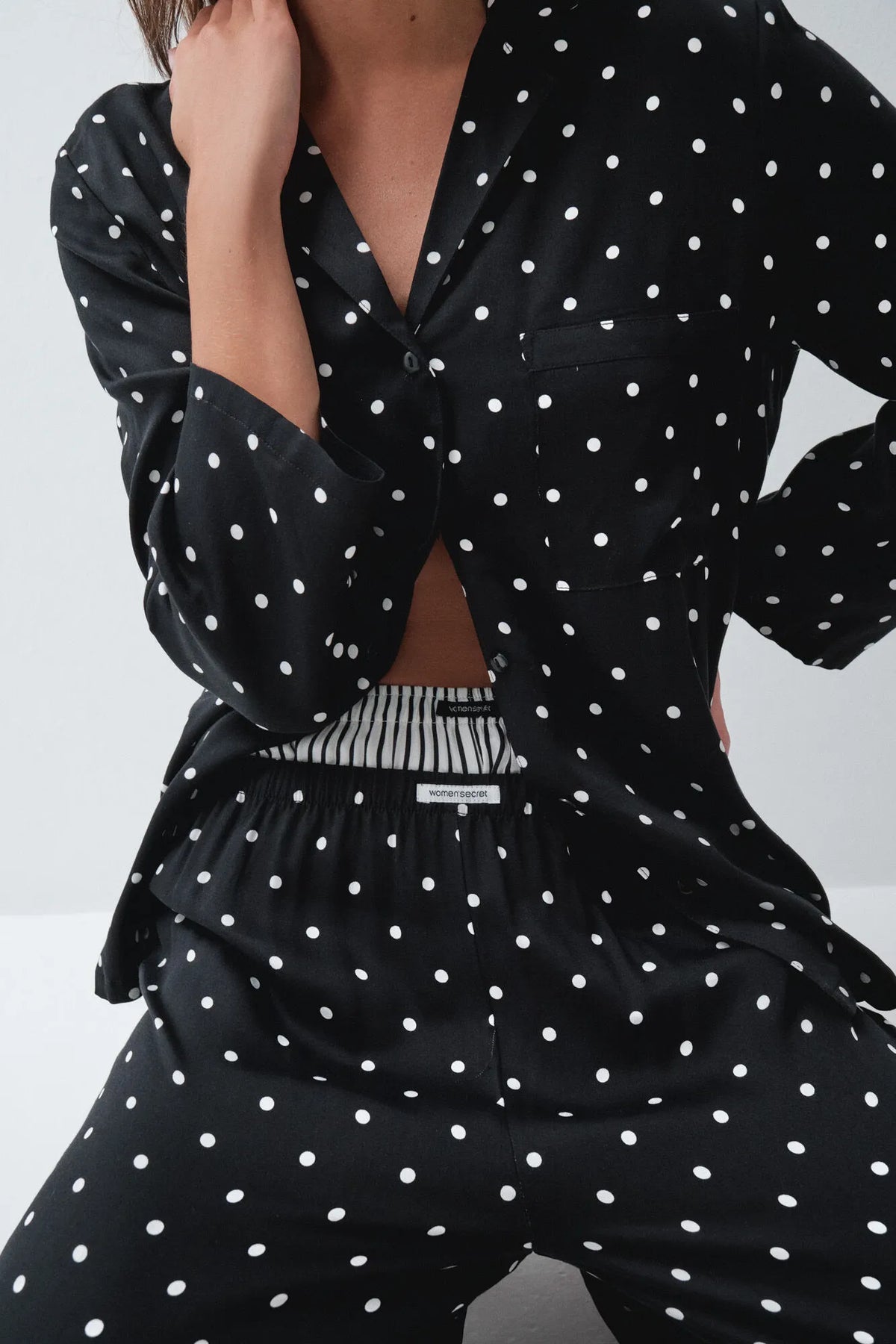 Women Secret Black Women Black Classic Pyjamas Polka-Dots SKU: 2544853_01 Image 02