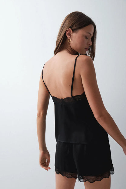 Women Secret Black Women Black Lace Short Pyjamas SKU: 2544855_01 Image 03