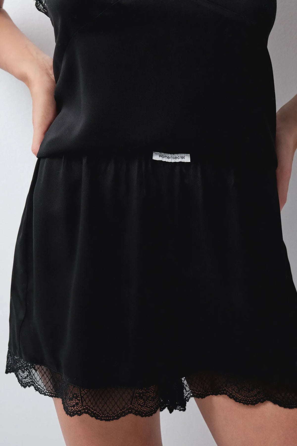 Women Secret Black Women Black Lace Short Pyjamas SKU: 2544855_01 Image 05