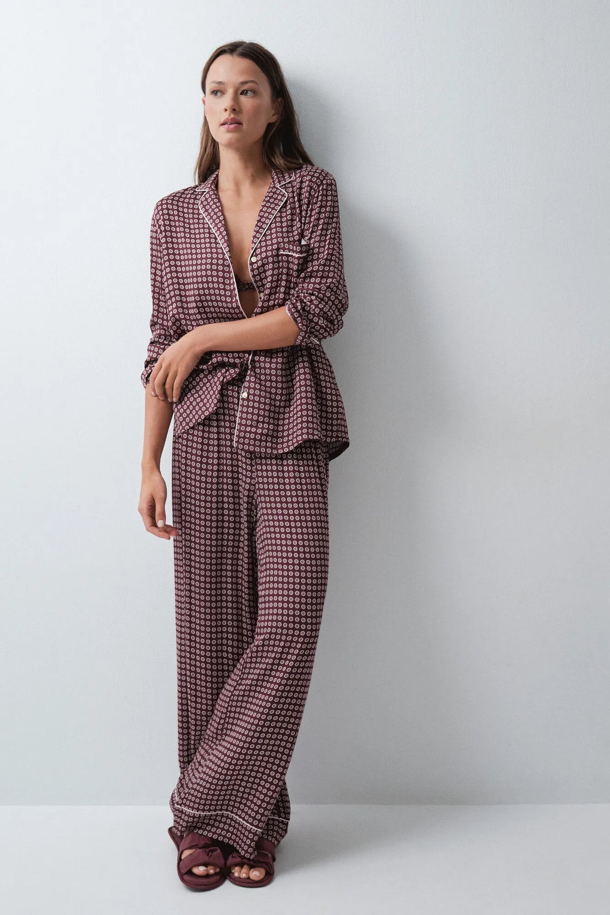 Women Secret Wine Women Burgundy Classic Long Pyjamas SKU: 2544856_68 Image 01