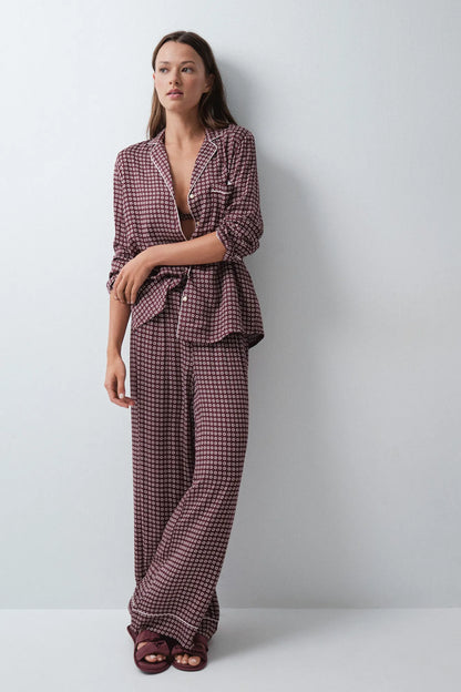 Women Secret Wine Women Burgundy Classic Long Pyjamas SKU: 2544856_68 Image 01