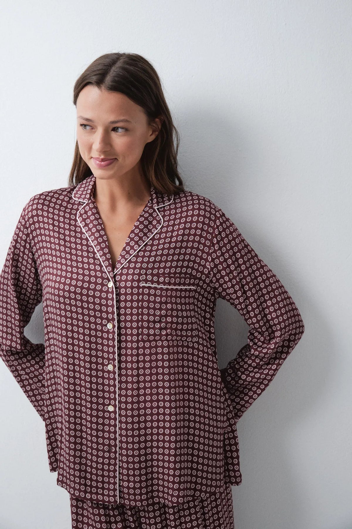 Women Secret Wine Women Burgundy Classic Long Pyjamas SKU: 2544856_68 Image 03