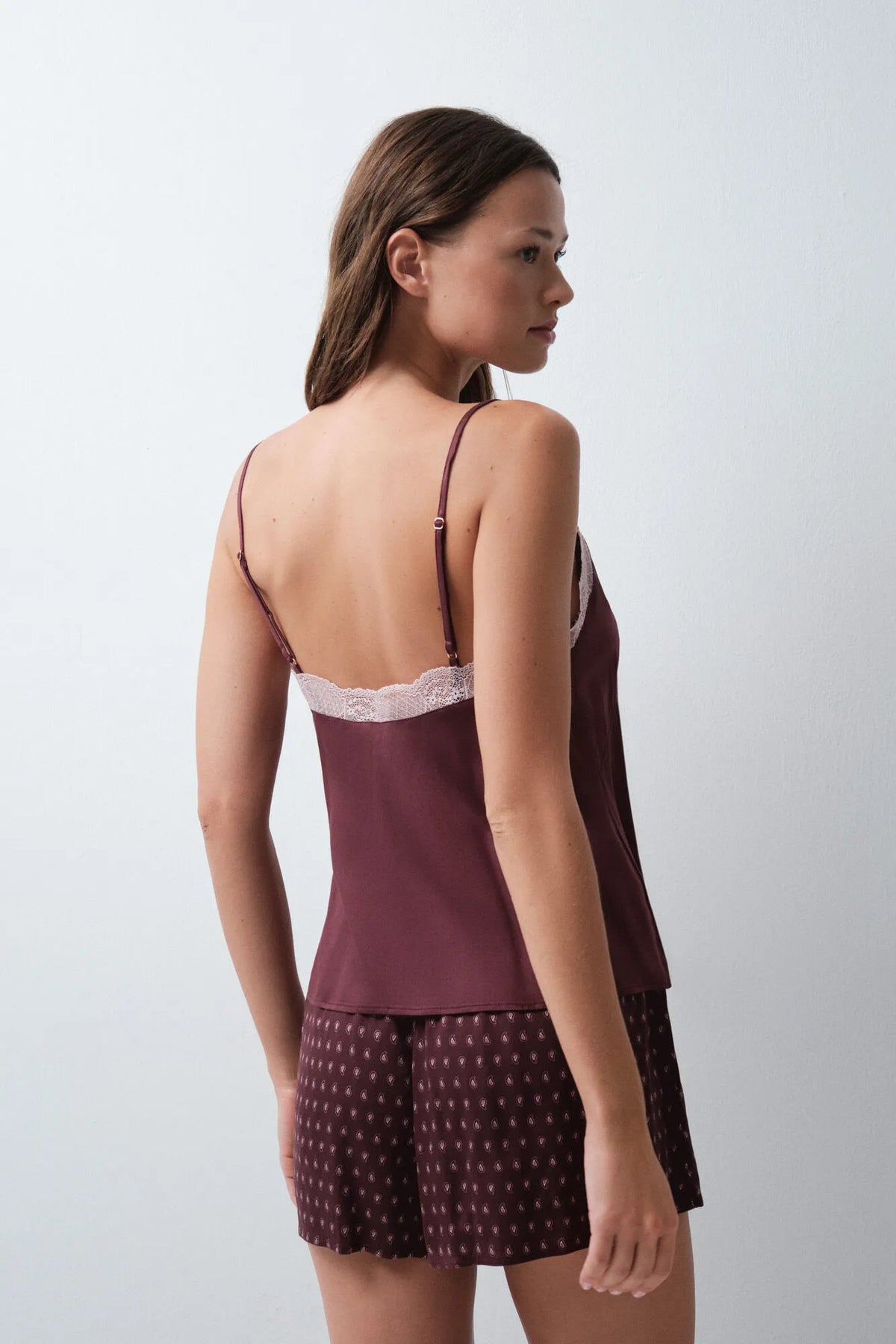 Women Secret Wine Women Burgundy Lace Strap Short Pyjamas SKU: 2544857_68 Image 05