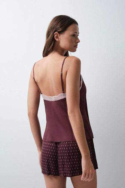 Women Secret Wine Women Burgundy Lace Strap Short Pyjamas SKU: 2544857_68 Image 05