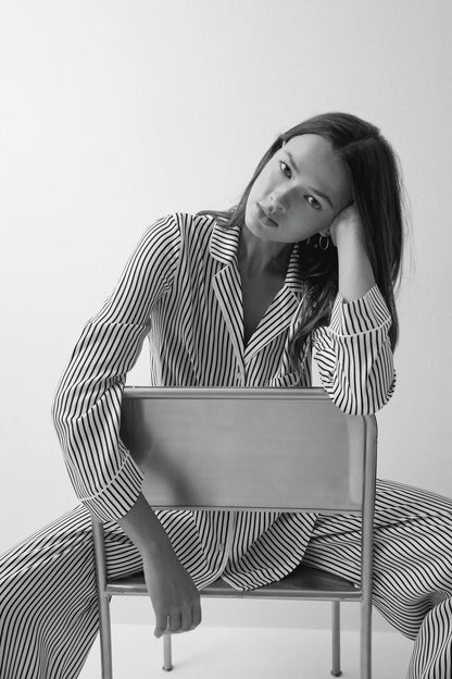 Women Secret Black Women Black And White Striped Classic Pyjamas SKU: 2544858_01 Image 01