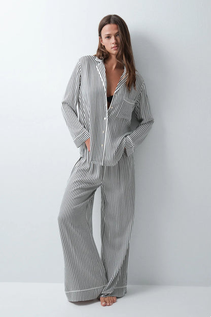 Women Secret Black Women Black And White Striped Classic Pyjamas SKU: 2544858_01 Image 02