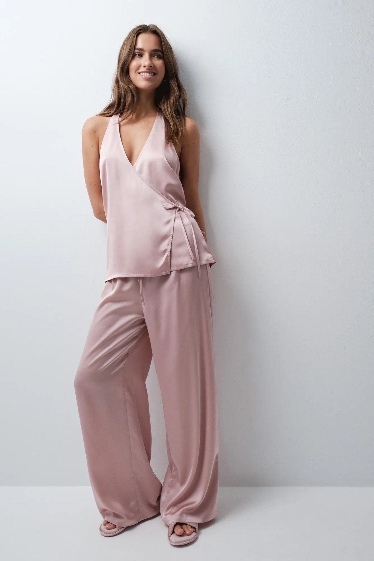 Women Secret Pink Women Satin-Finish Halterneck Long Pyjamas SKU: 2544869_71 Image 01