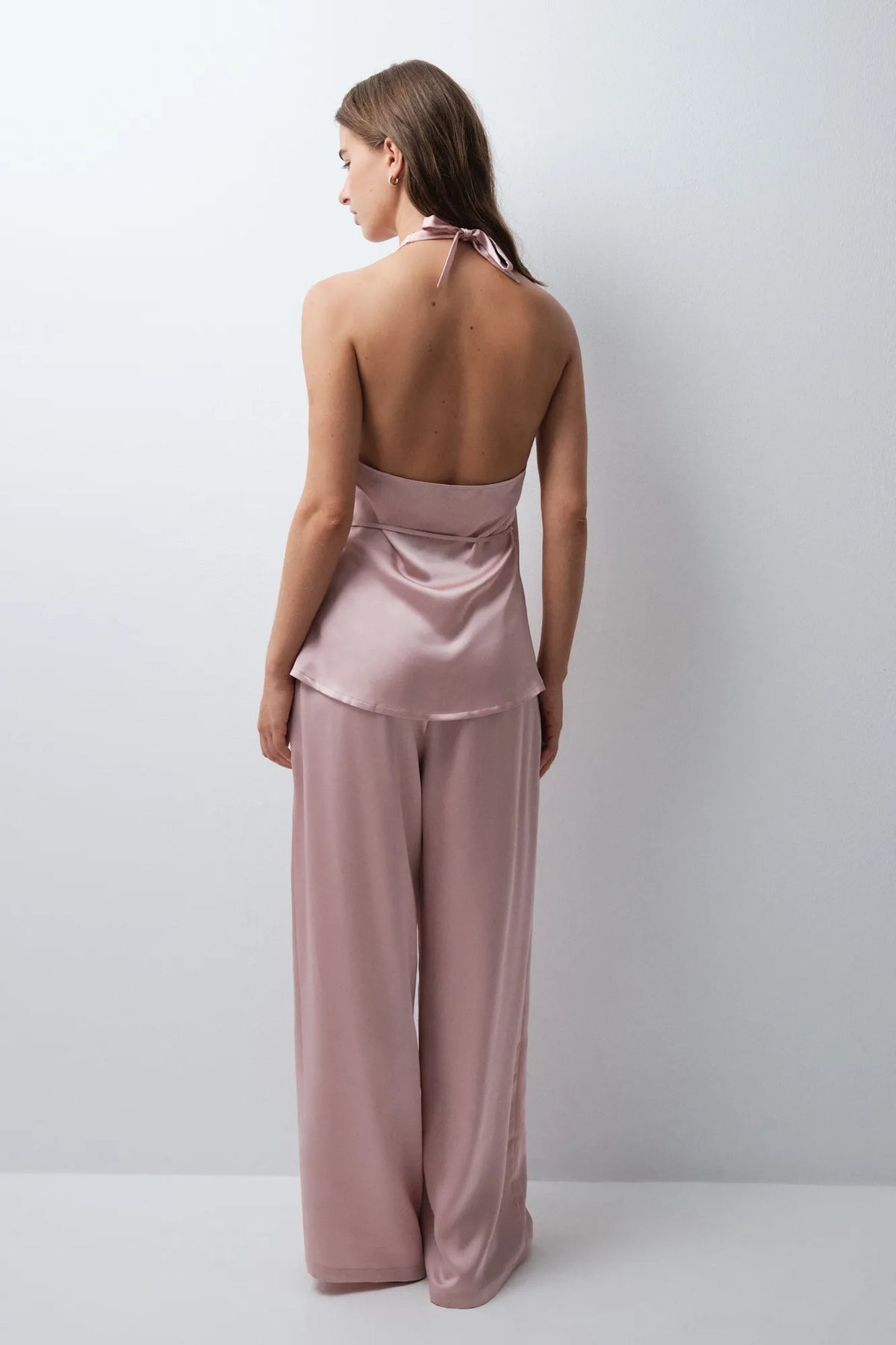 Women Secret Pink Women Satin-Finish Halterneck Long Pyjamas SKU: 2544869_71 Image 03