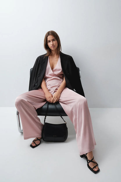 Women Secret Pink Women Satin-Finish Halterneck Long Pyjamas SKU: 2544869_71 Image 05