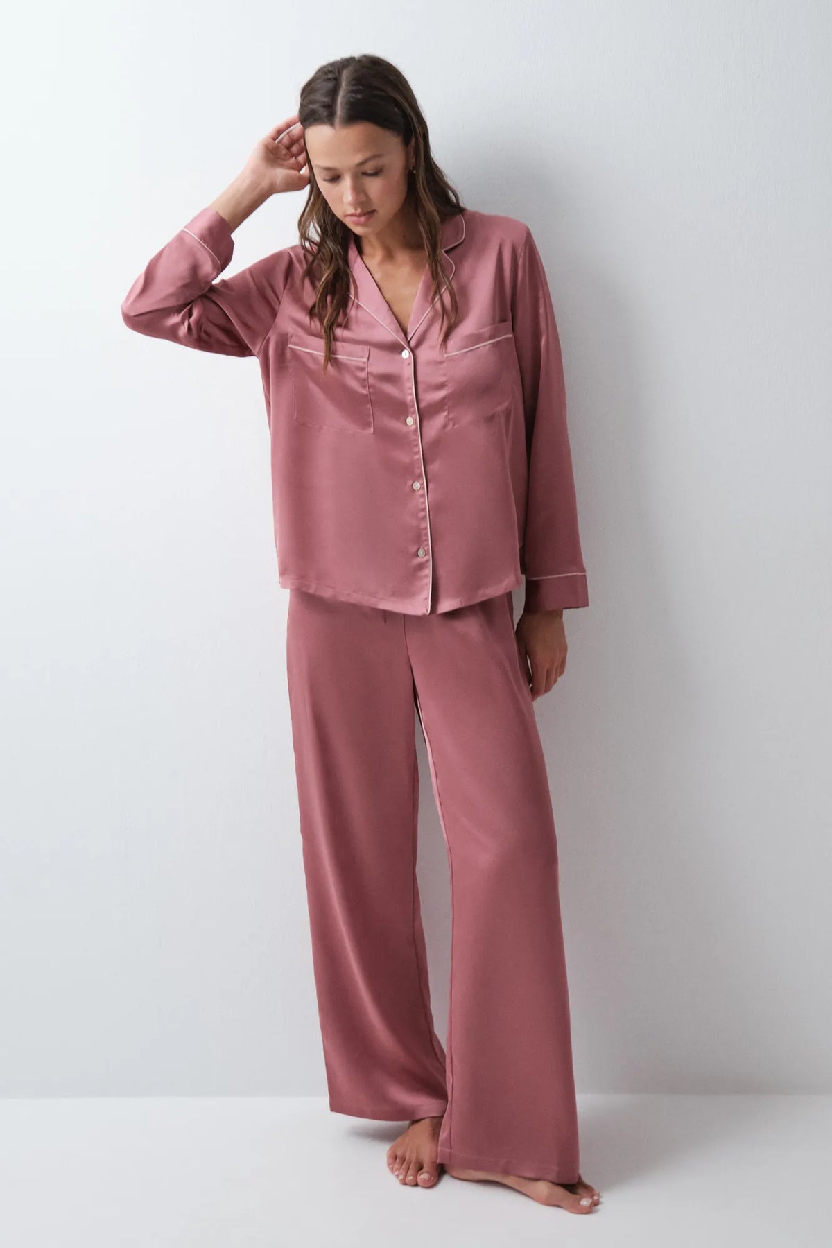 Women Secret Pink Women Satin-Finish Classic Pyjamas SKU: 2544871_72 Image 01