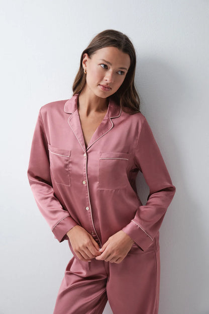 Women Secret Pink Women Satin-Finish Classic Pyjamas SKU: 2544871_72 Image 03