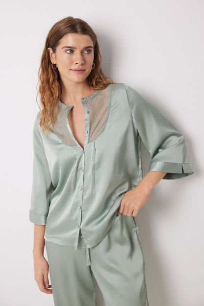 Long Green Chiffon Pajamas_02