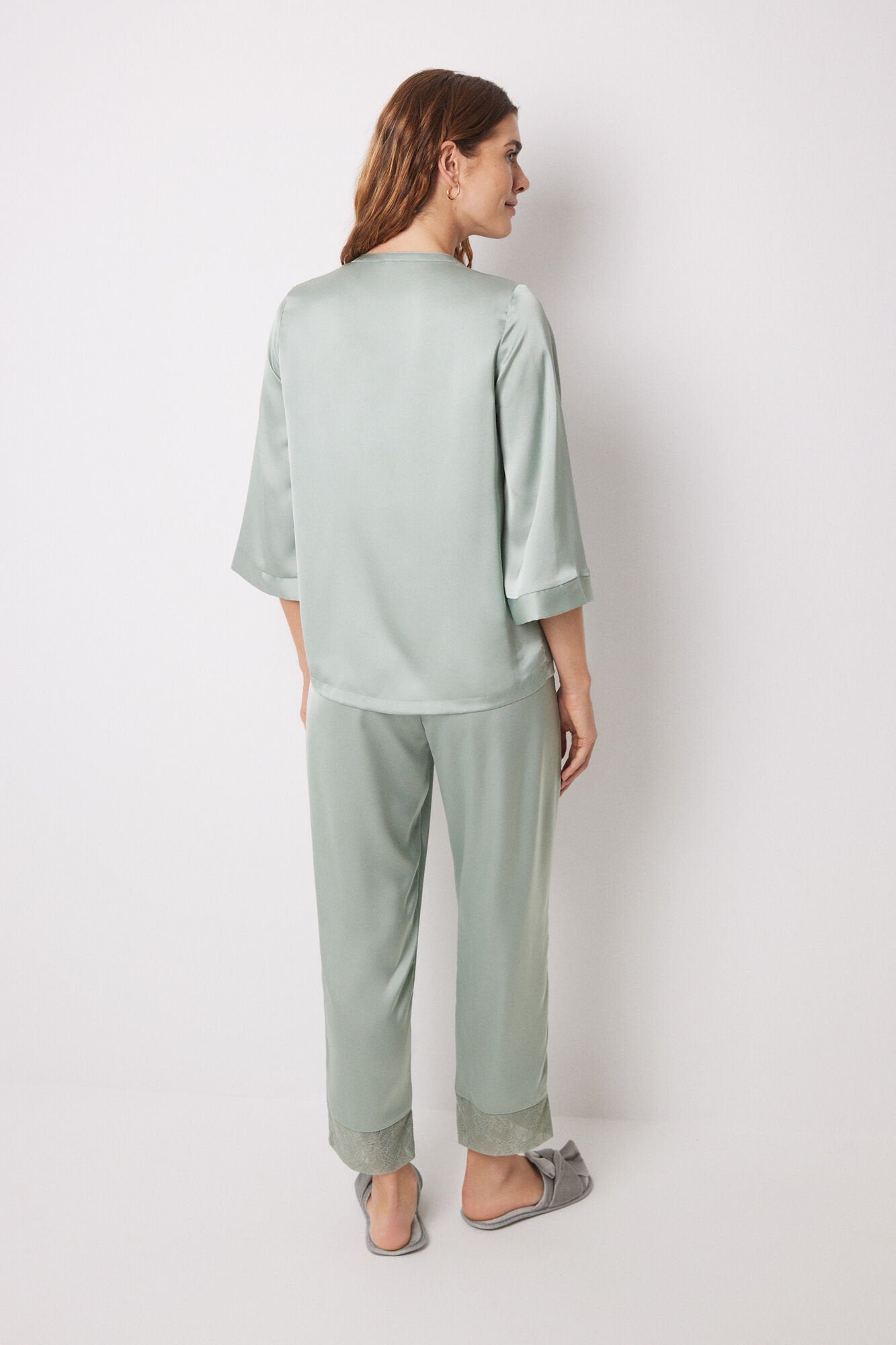 Long Green Chiffon Pajamas_04