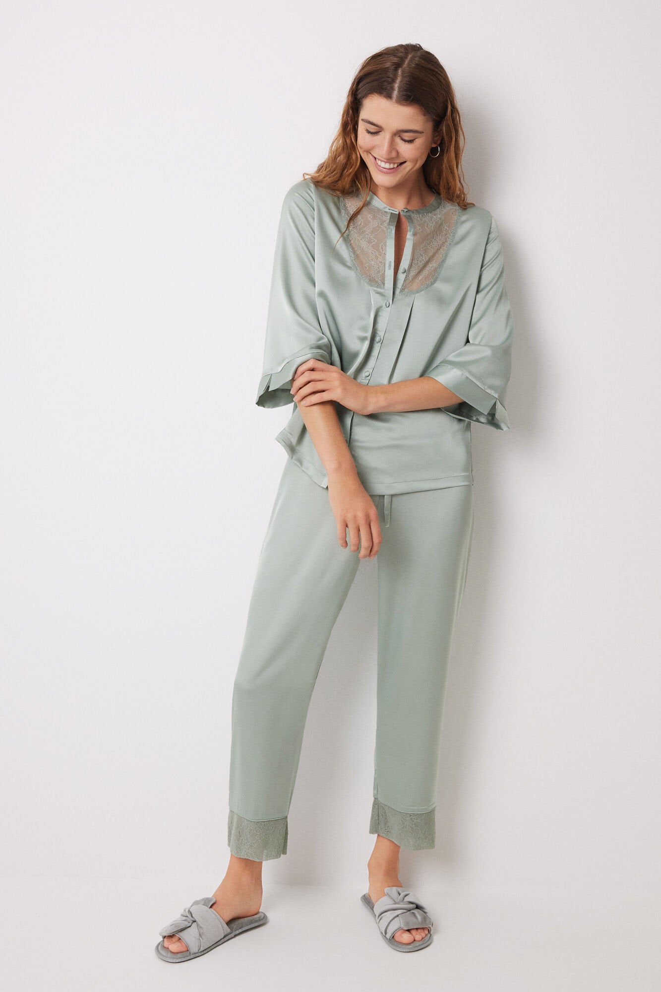 Long Green Chiffon Pajamas_05