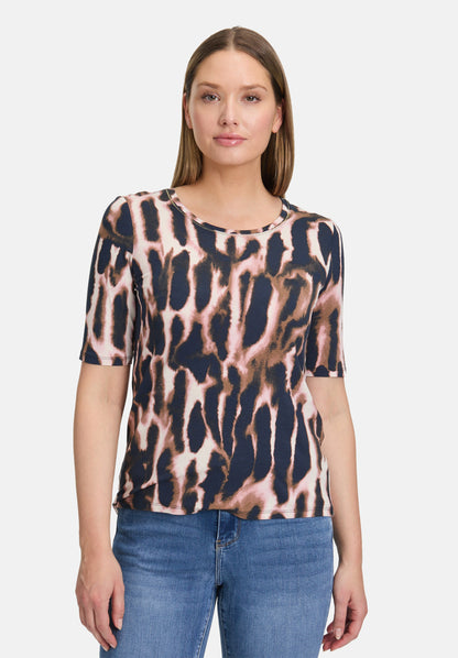 Betty Barclay_Dark Blue/RosŽ_Print Shirt with Round Neck_2564-1398_8847_01