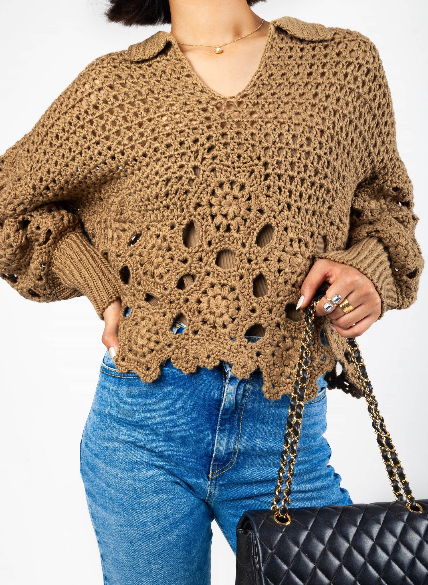 Crochet Jumper With Polo Collar