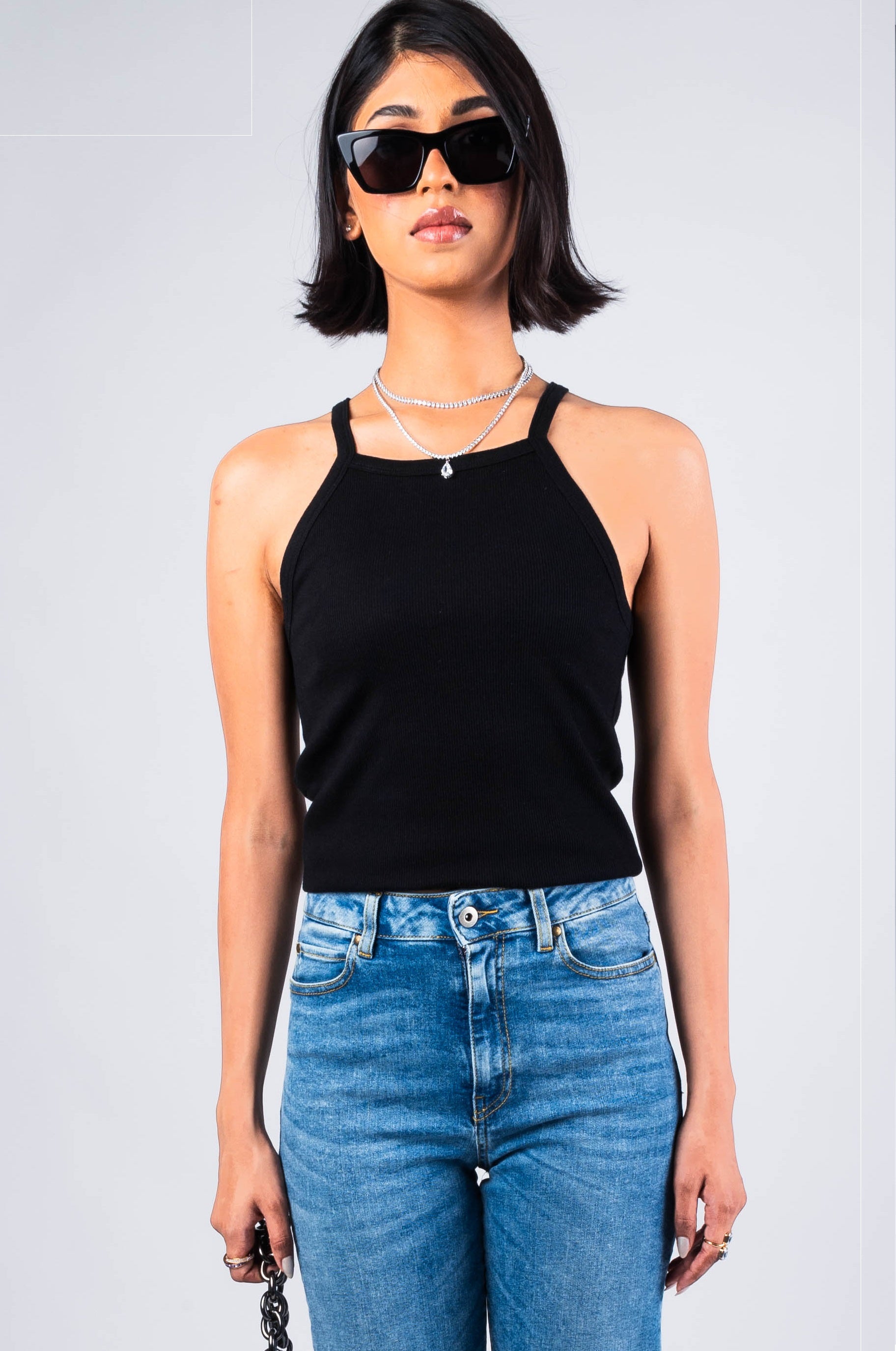 Black Halter Neck Tank Top