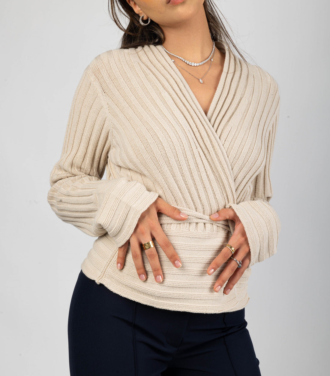 Beige Long Sleeve Ribbed Cardigan With Belt Tom Tailor