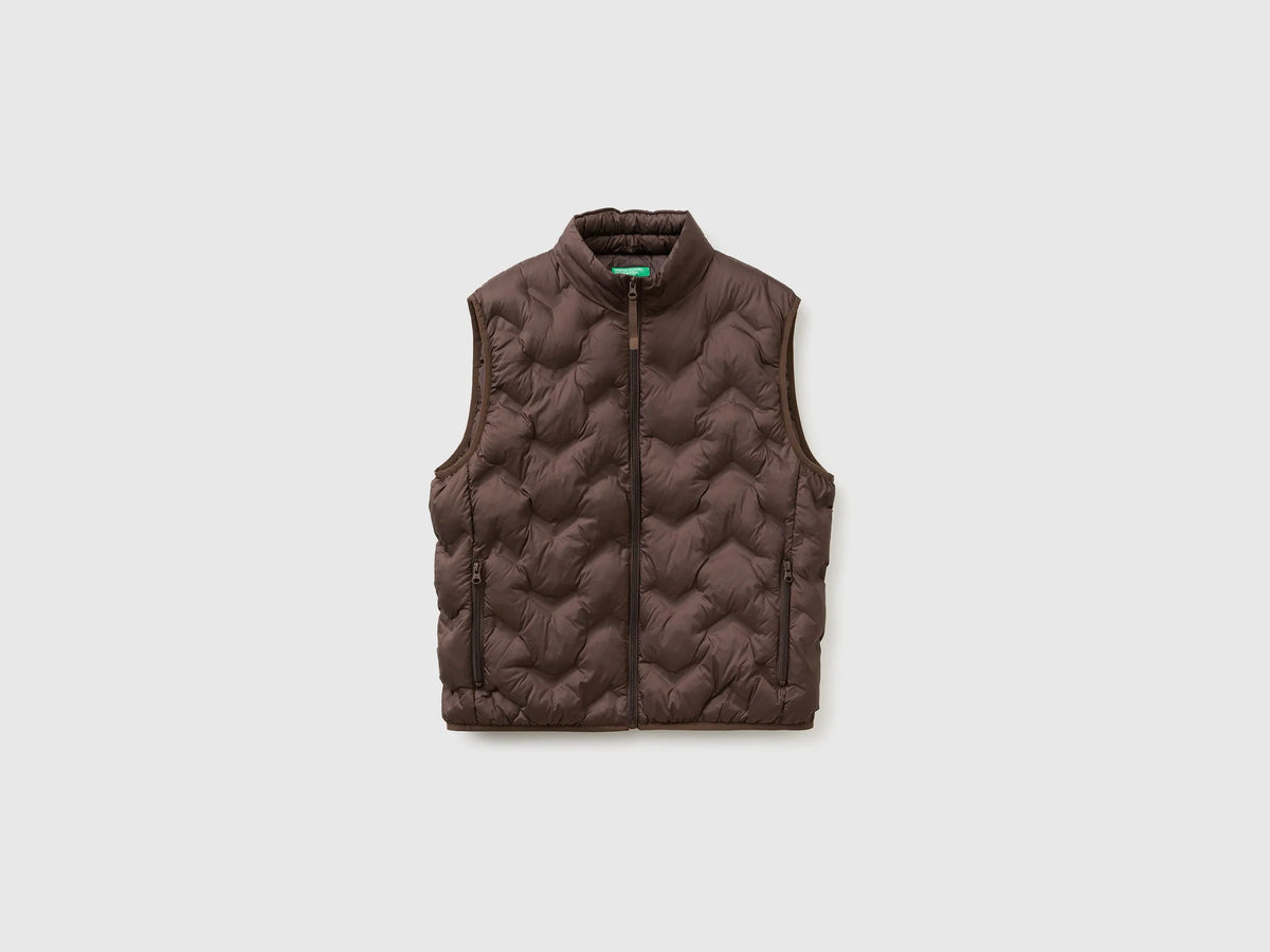 Benetton Dark Brown Men Padded Sleeveless Jacket SKU: 25VFUJ00X_16M Image 01