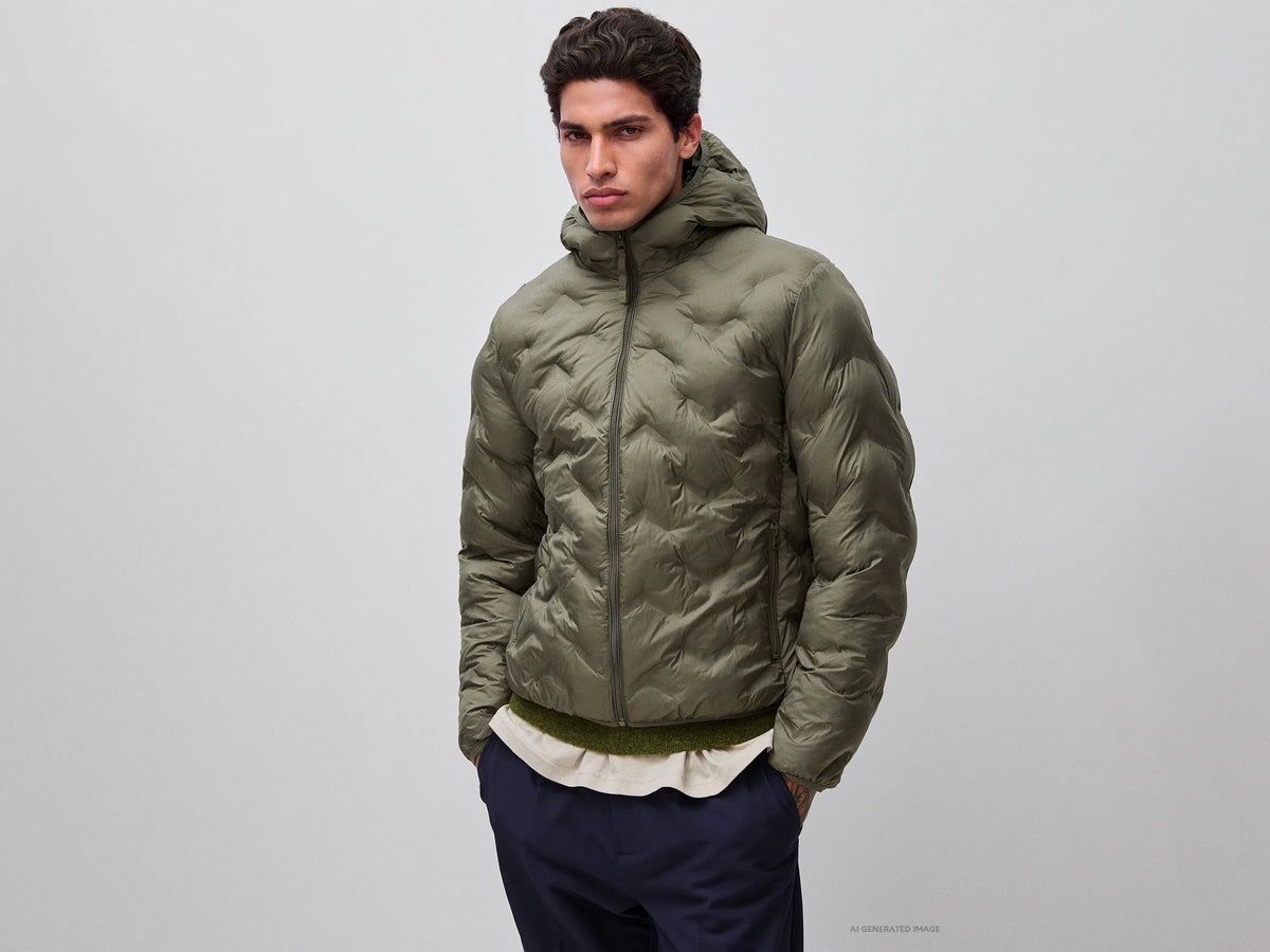 Benetton Military Green Men Regular Fit Padded Down Jacket SKU: 25VFUN07J_1Z9 Image 01
