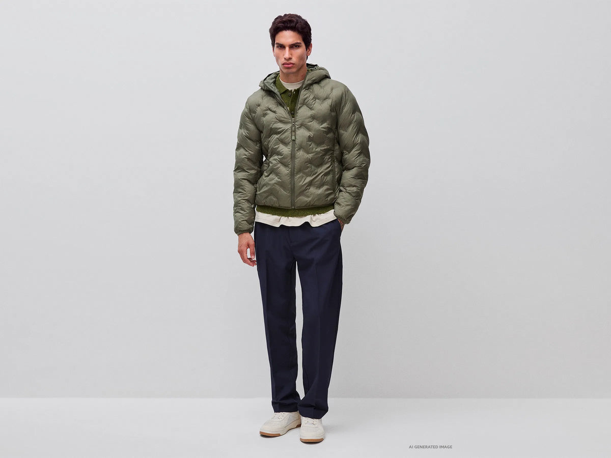 Benetton Military Green Men Regular Fit Padded Down Jacket SKU: 25VFUN07J_1Z9 Image 03