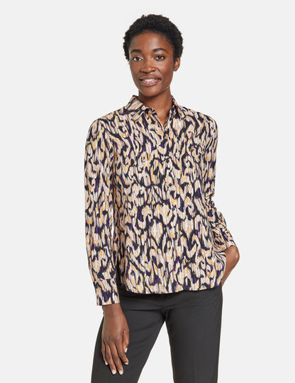 Patterned Shirt Blouse With Side Slits