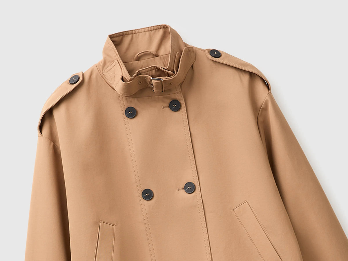 Benetton Camel Women Short Double-Breasted Jacket SKU: 26W4DN0AI_34A Image 03