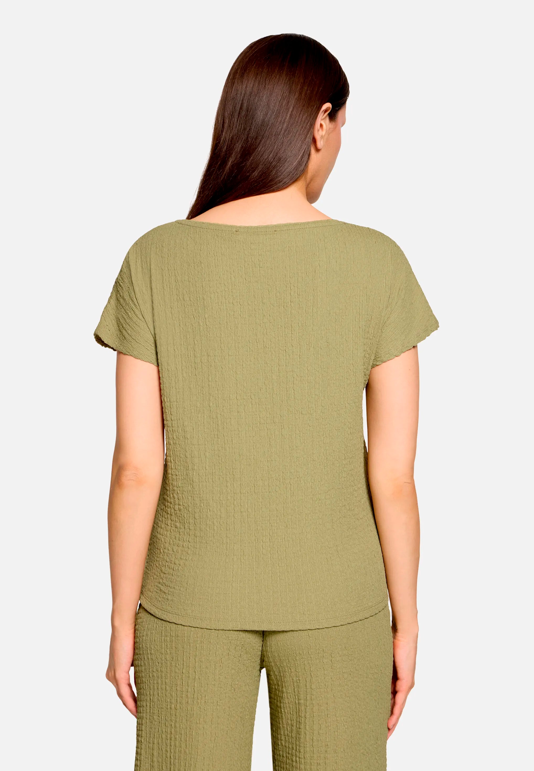 Betty Barclay Soft Olive Women Textured Shirt with Boat Neck SKU: 2748-1821_7366 Image 03