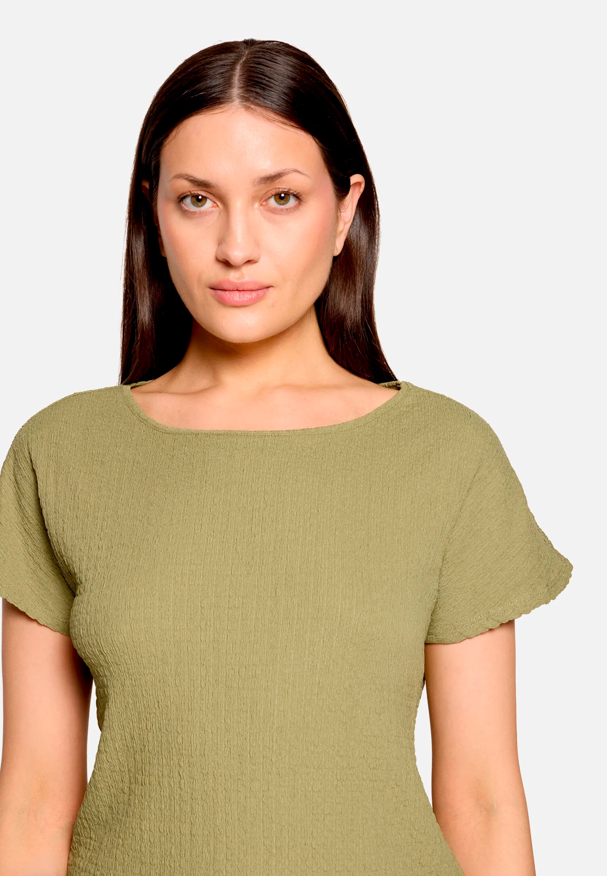 Betty Barclay Soft Olive Women Textured Shirt with Boat Neck SKU: 2748-1821_7366 Image 06