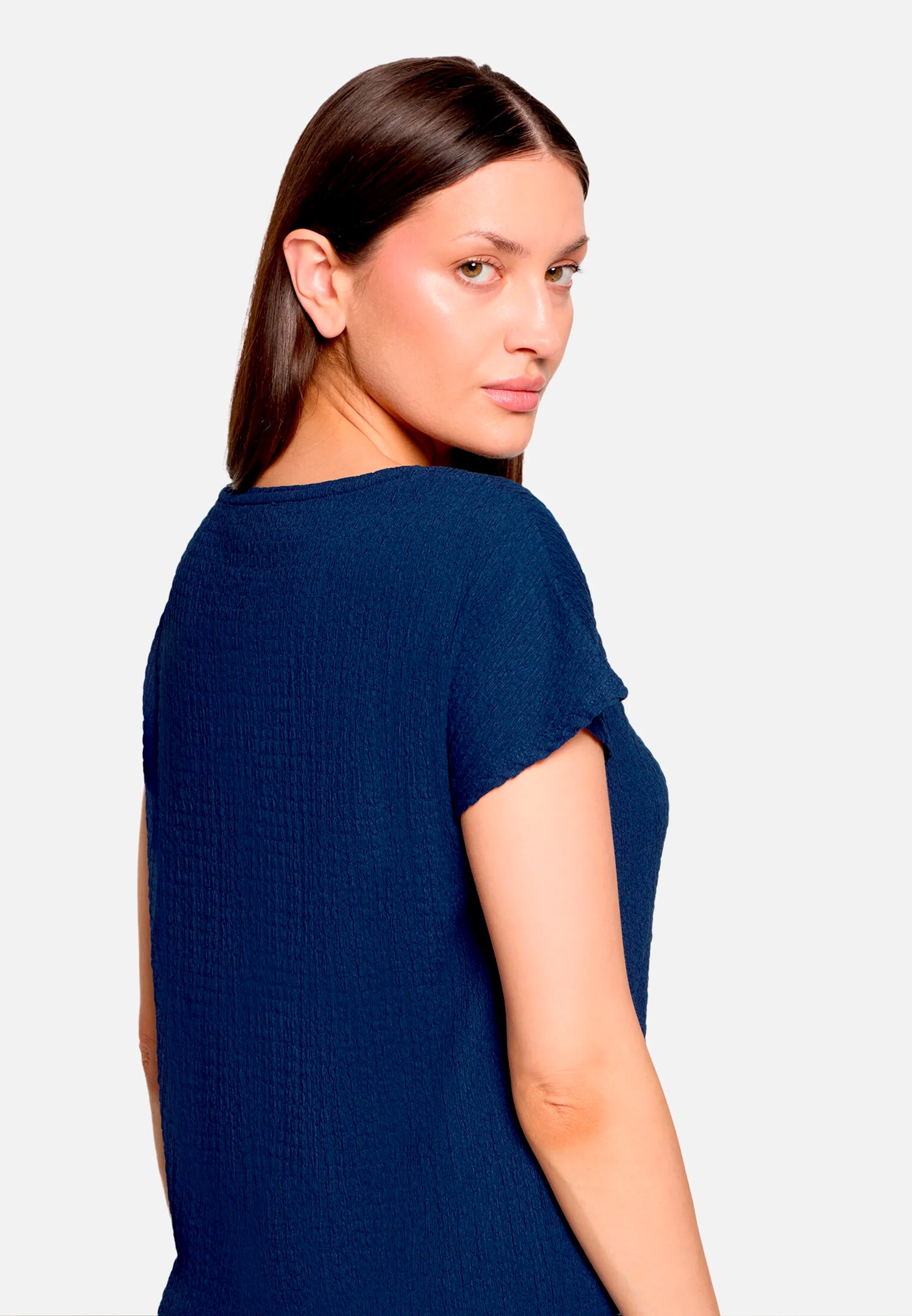 Betty Barclay Ocean Cavern Women Textured Shirt with Boat Neck SKU: 2748-1821_8359 Image 07