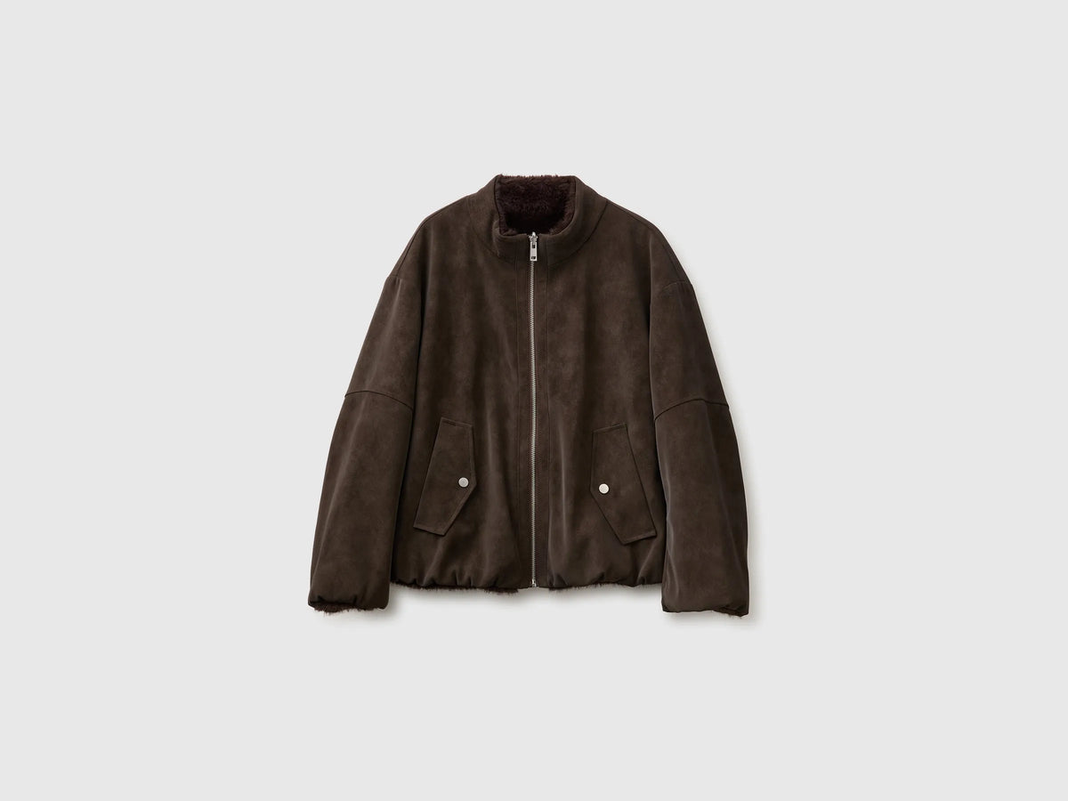 Benetton Dark Brown Women Reversible Bomber Style Jacket SKU: 27GBDN0AW_901 Image 06