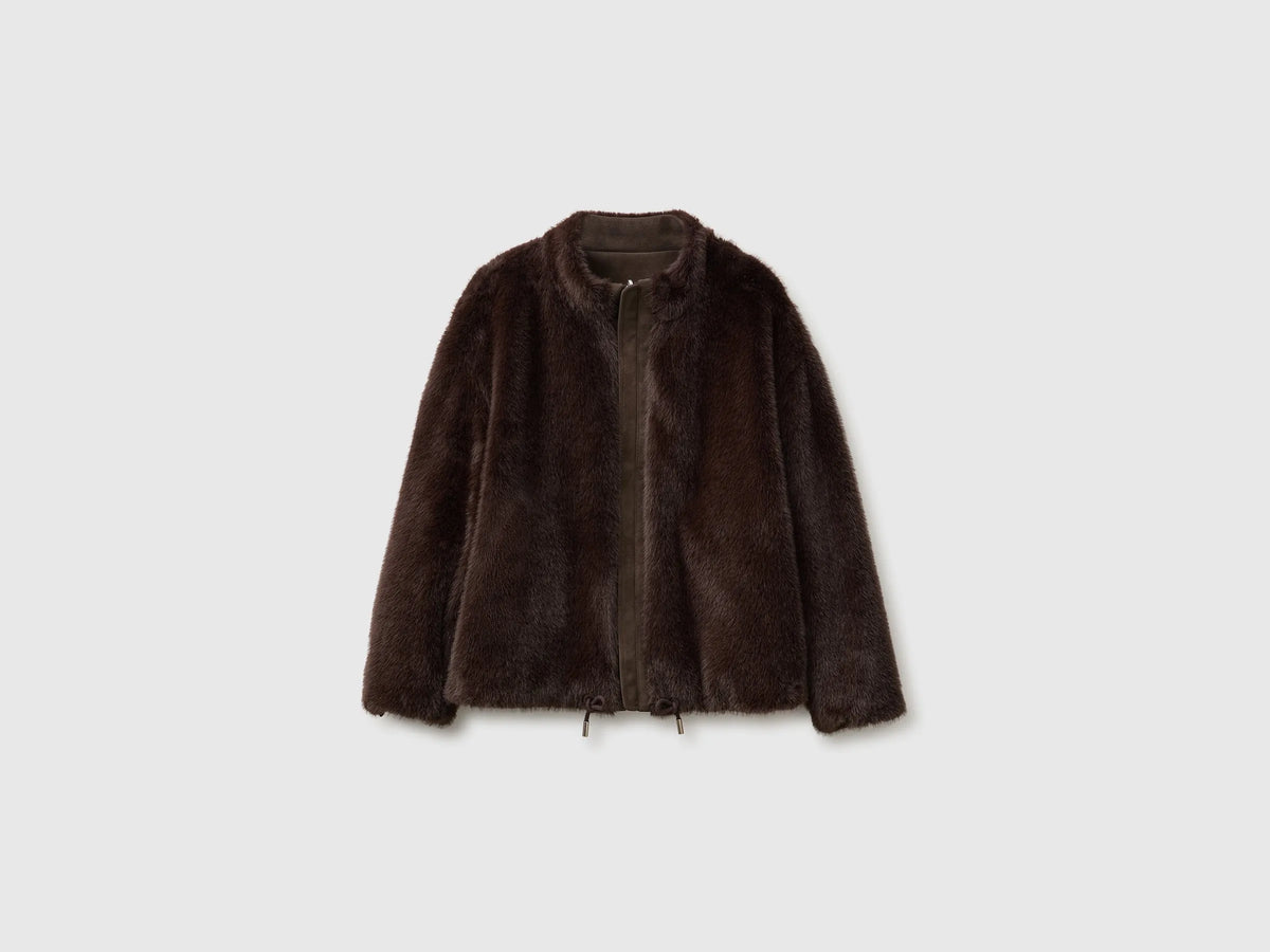 Benetton Dark Brown Women Reversible Bomber Style Jacket SKU: 27GBDN0AW_901 Image 08