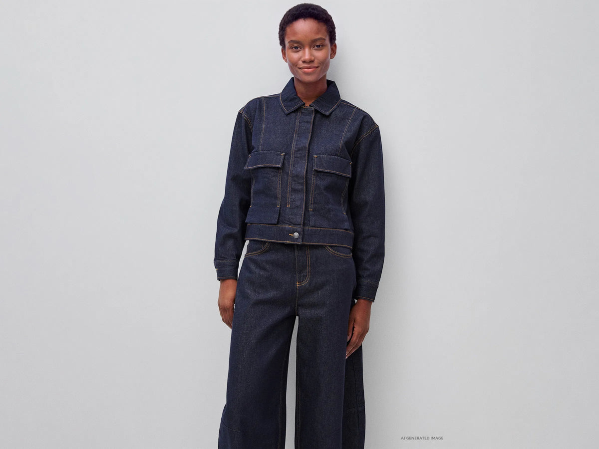 Benetton Dark Blue Women Denim Jacket with Pockets SKU: 27KYDN0AD_905 Image 01