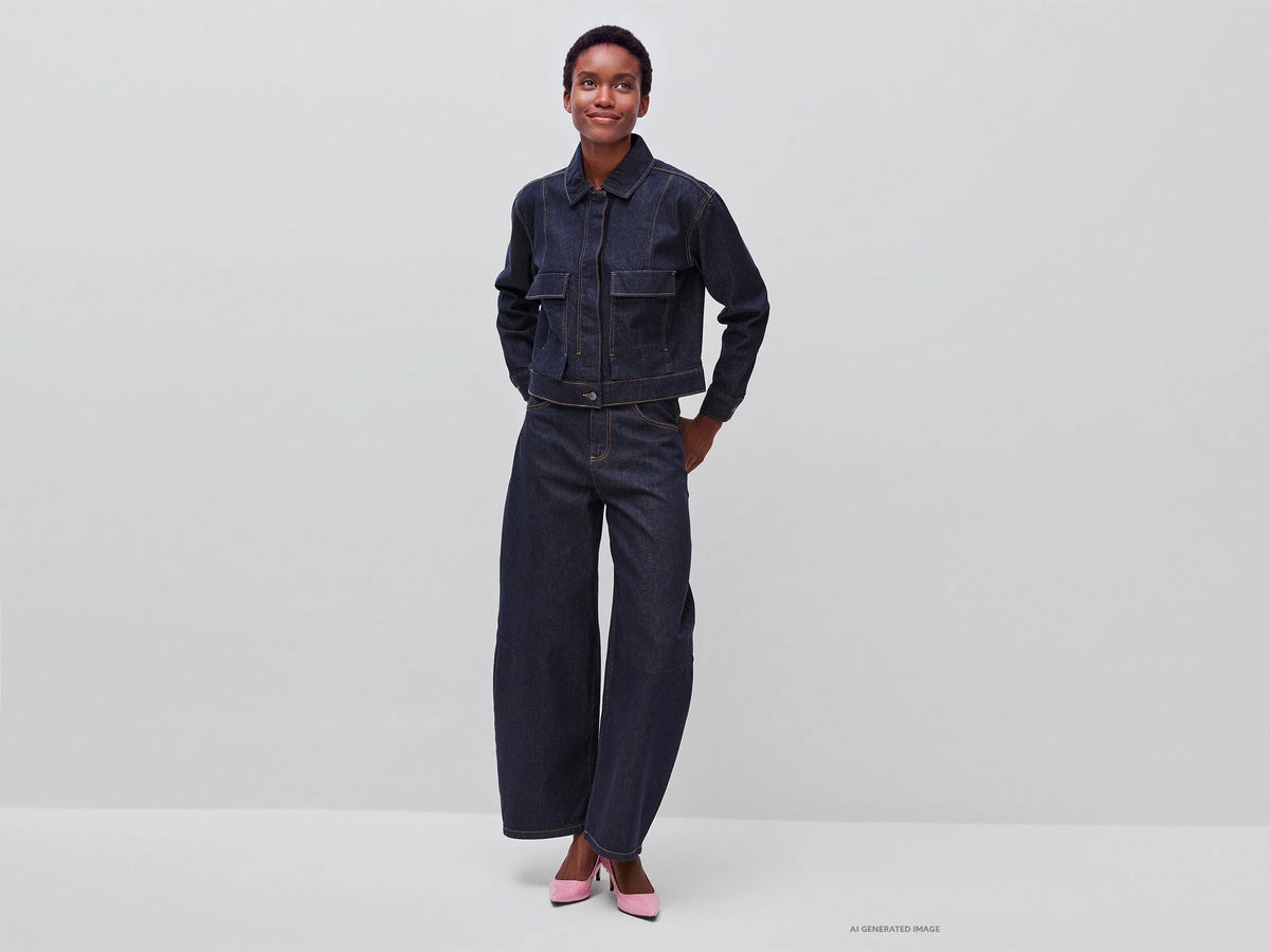 Benetton Dark Blue Women Denim Jacket with Pockets SKU: 27KYDN0AD_905 Image 03