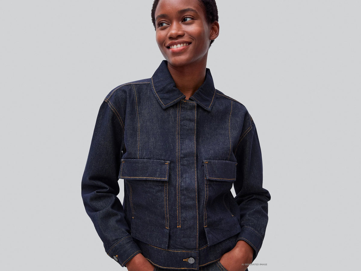 Benetton Dark Blue Women Denim Jacket with Pockets SKU: 27KYDN0AD_905 Image 04