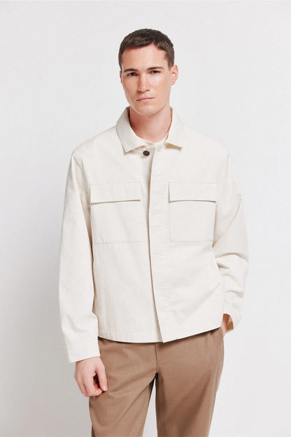 Springfield White Men Linen Cotton Overshirt Fit Overshirt SKU: 2833239_97 Image 01