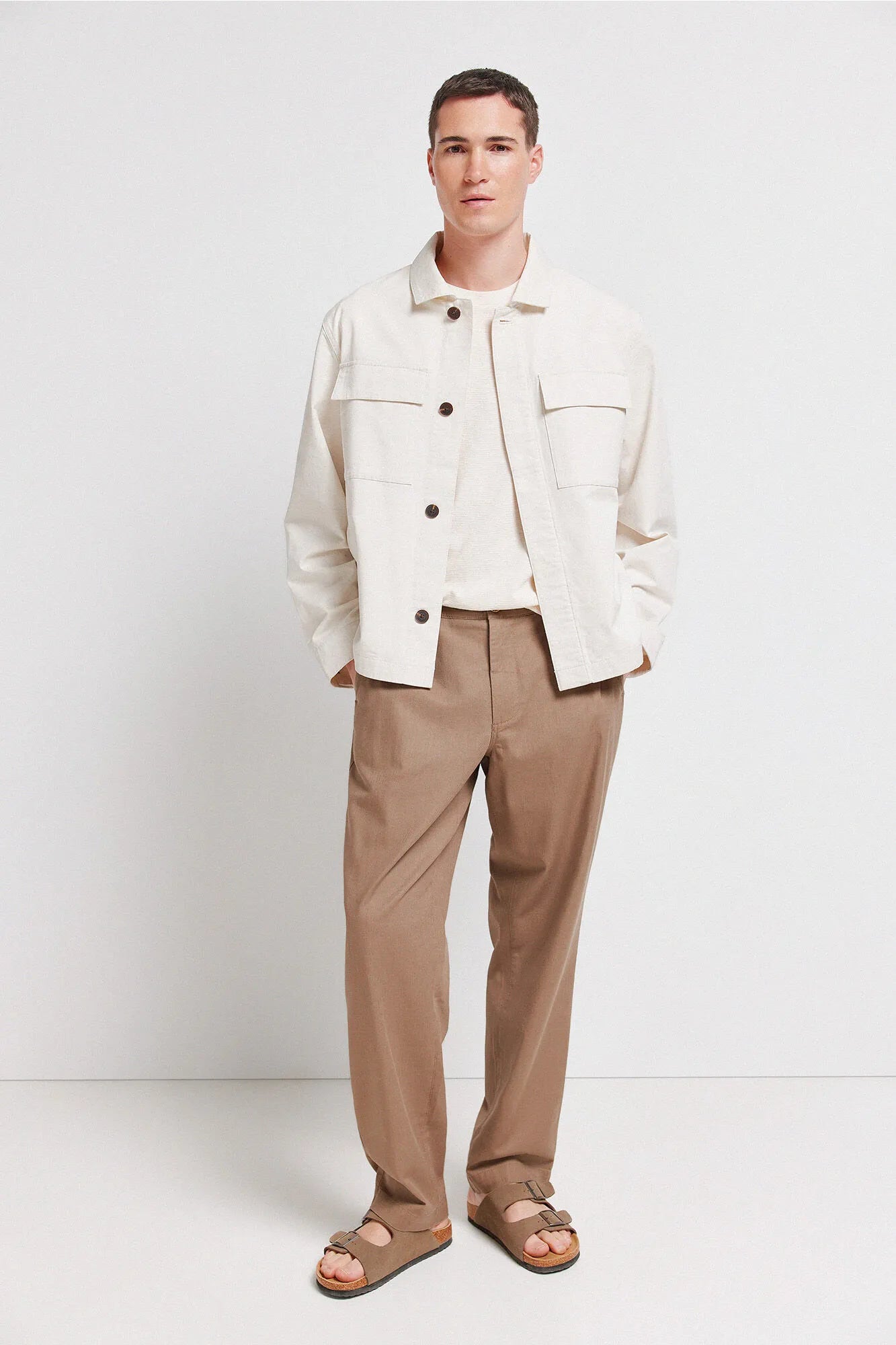 Springfield White Men Linen Cotton Overshirt Fit Overshirt SKU: 2833239_97 Image 02