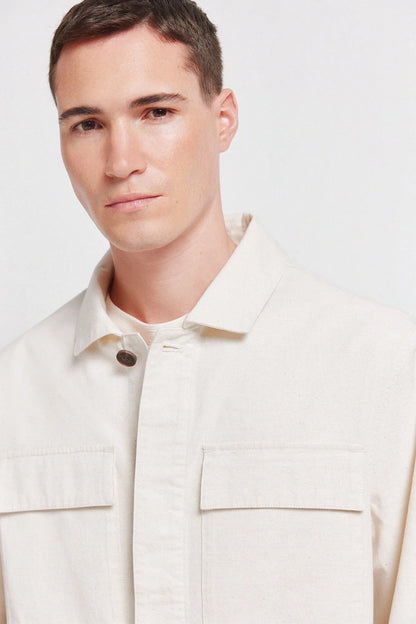 Springfield White Men Linen Cotton Overshirt Fit Overshirt SKU: 2833239_97 Image 03