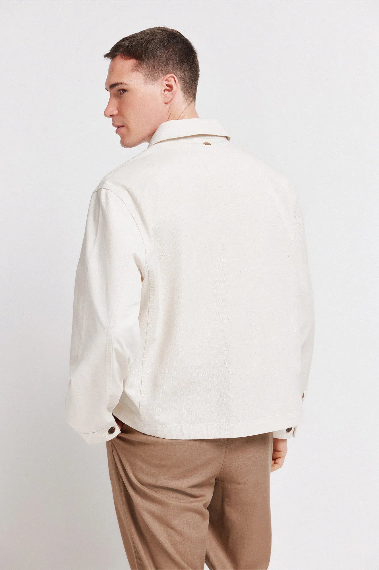 Springfield White Men Linen Cotton Overshirt Fit Overshirt SKU: 2833239_97 Image 04