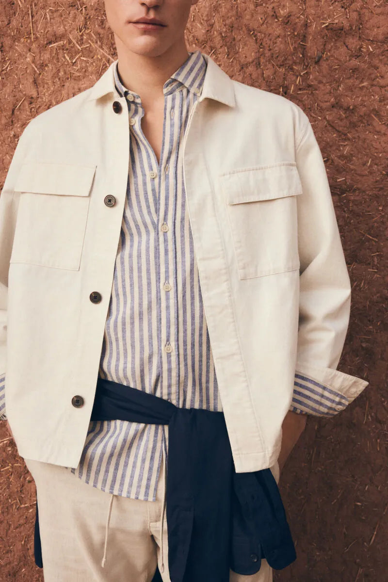 Springfield White Men Linen Cotton Overshirt Fit Overshirt SKU: 2833239_97 Image 06