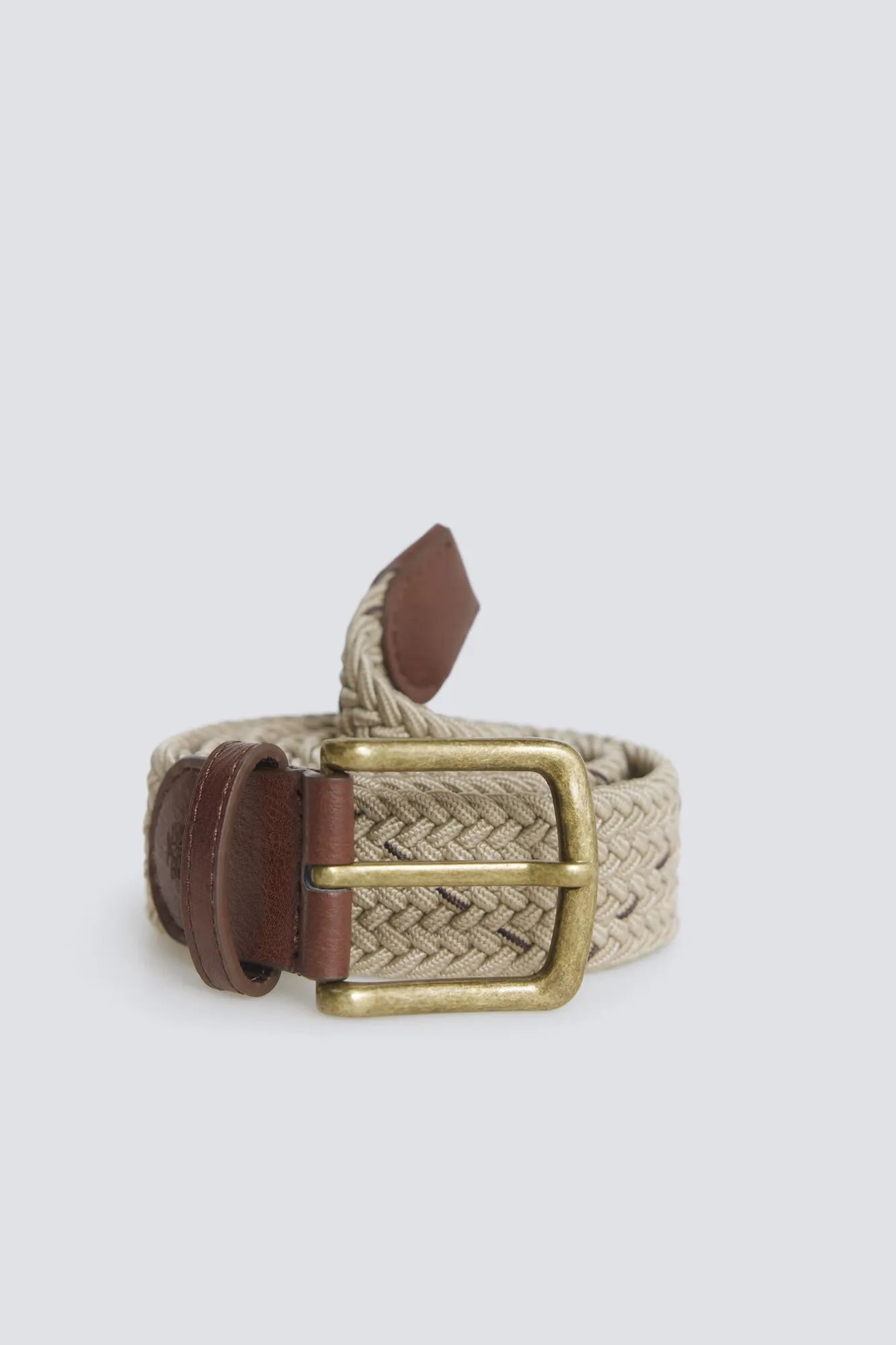Springfield Beige Men Braided Single-Coloured Belt with Contrast Cross SKU: 2863250_51 Image 02