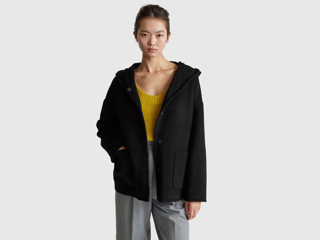 Benetton_Black_Jacket with Hood in Wool Blend_28F7DN08M_100_01