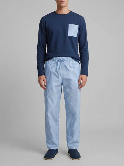 Springfield Blue Men Striped Long Pyjamas SKU: 2923631_11 Image 00