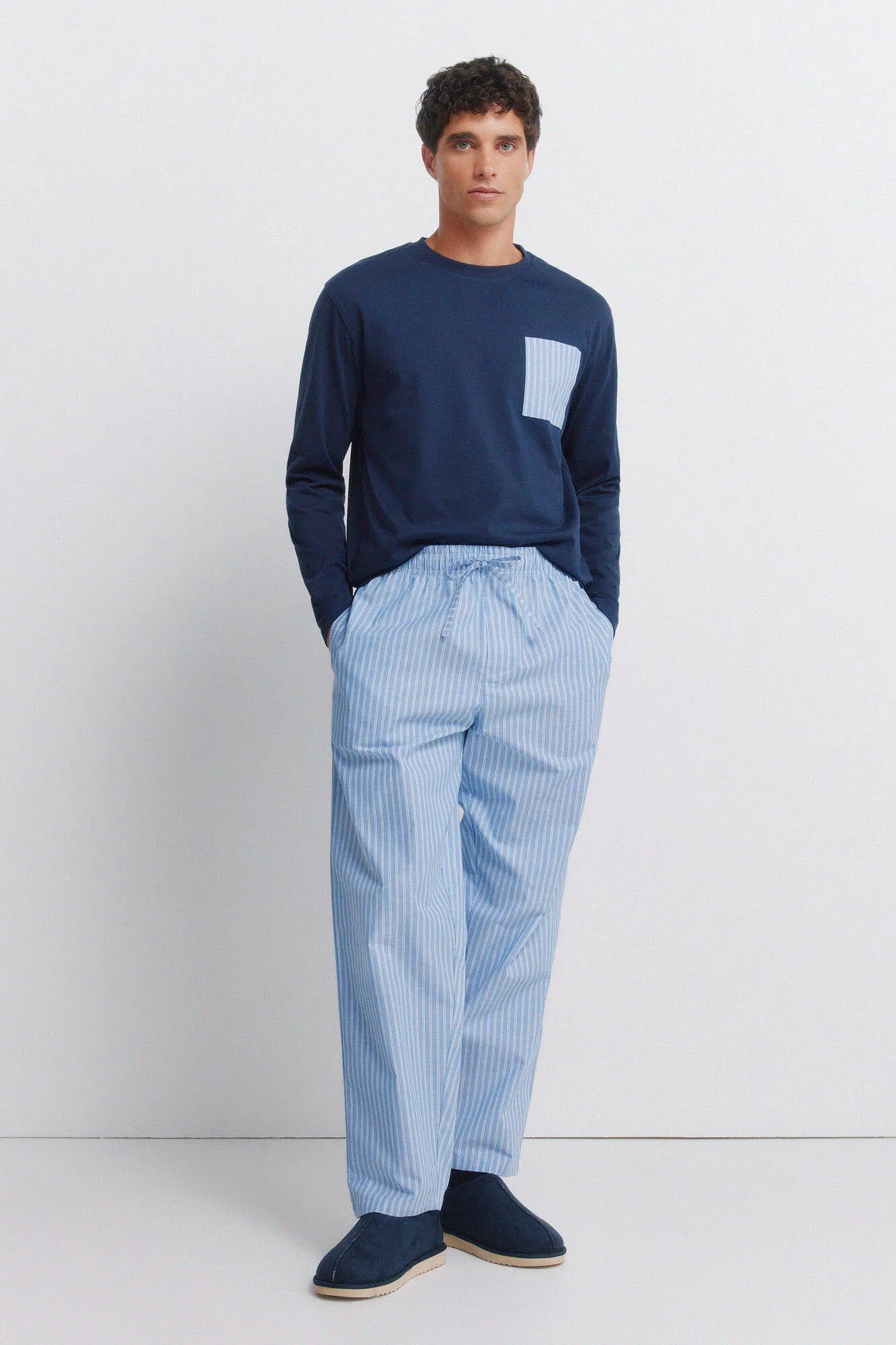 Springfield Blue Men Striped Long Pyjamas SKU: 2923631_11 Image 01