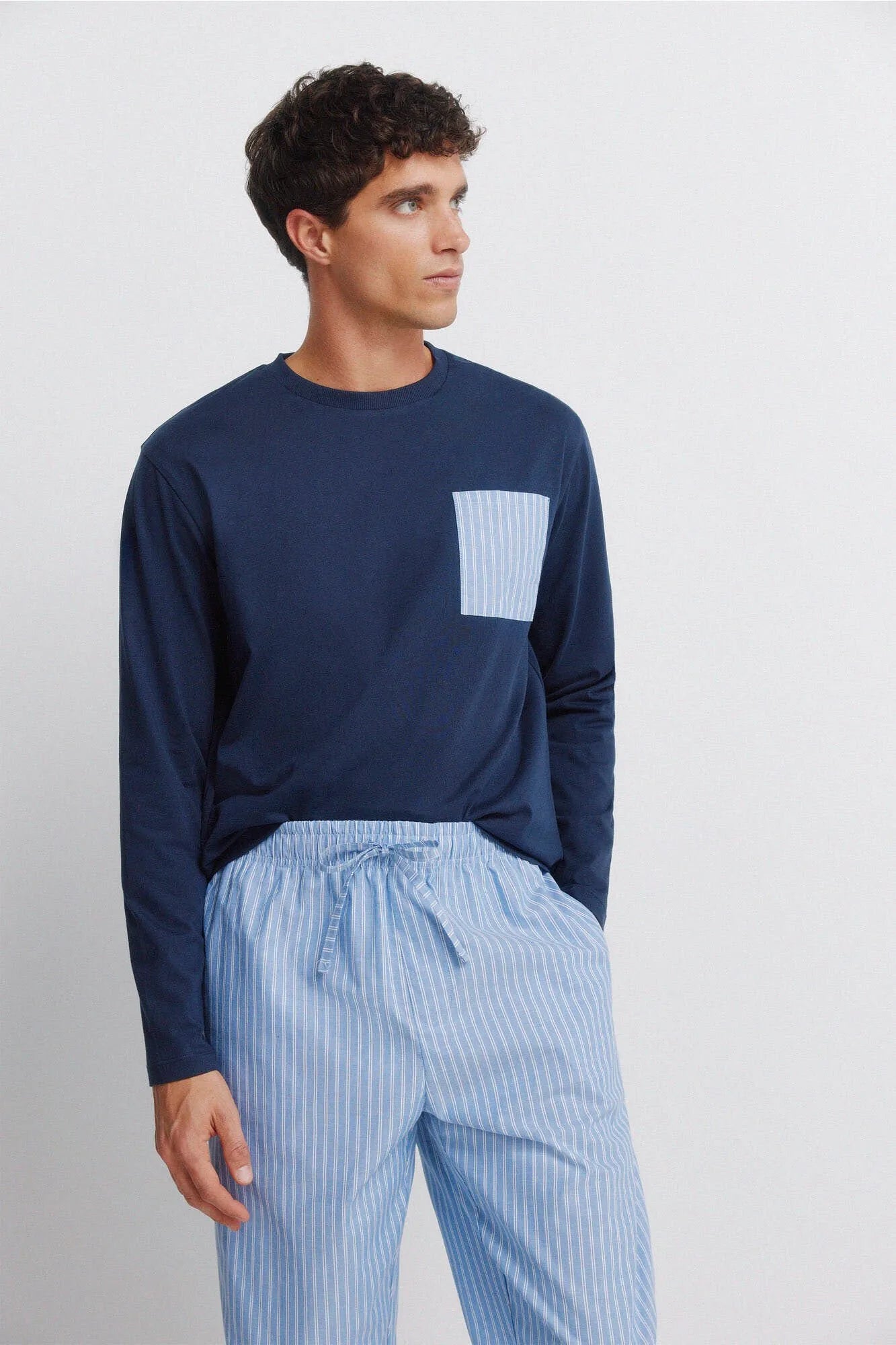Springfield Blue Men Striped Long Pyjamas SKU: 2923631_11 Image 04