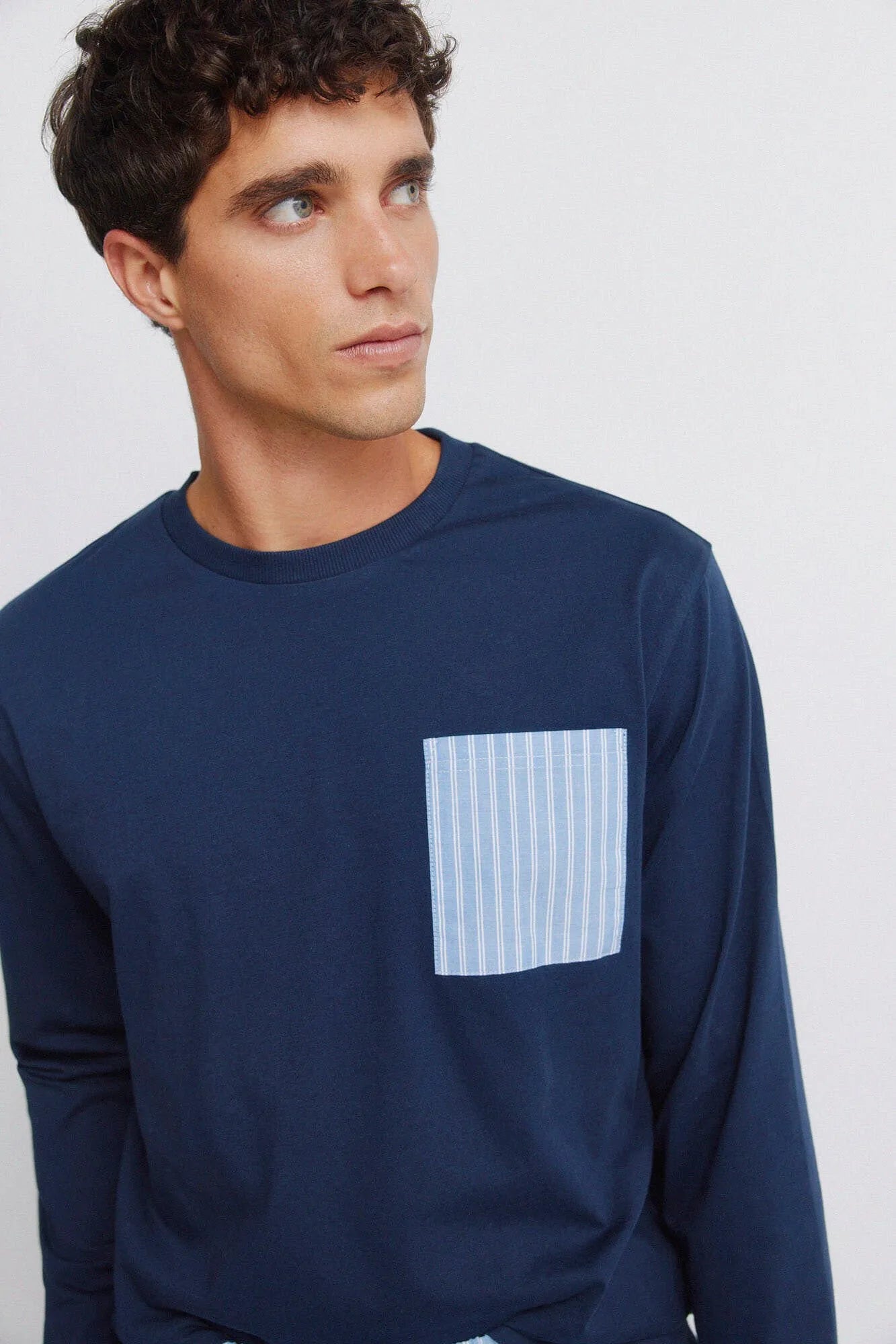 Springfield Blue Men Striped Long Pyjamas SKU: 2923631_11 Image 06