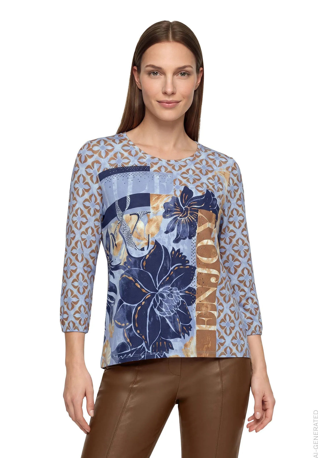 Betty Barclay Blue/Brown Women Oversized Top SKU: 2952-1715_8870 Image 01