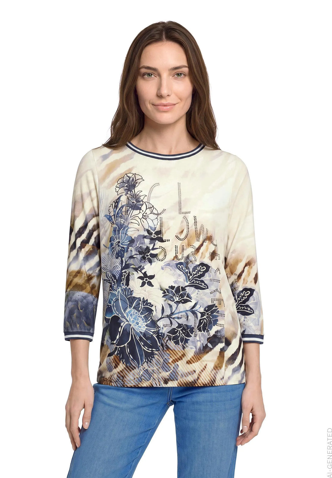 Betty Barclay Beige/Blue Women Casual T-Shirt SKU: 2953-1722_7884 Image 01